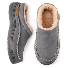 Men's Fuzzy Moccasin Slippers, Indoor/Outdoor Fluffy Slip On House 11-12 Grey