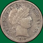 1910 Barber Dime Silver Very Fine VF Coin #32681