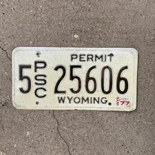 1977 Wyoming PSC Permit License Plate Auto Tag Garage Decor Vintage 5 25606