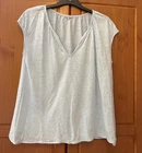 Jigsaw Pale Blue 100% Linen V Neck Cap Sleeve Easy Wear T Shirt UK12/14  (M)
