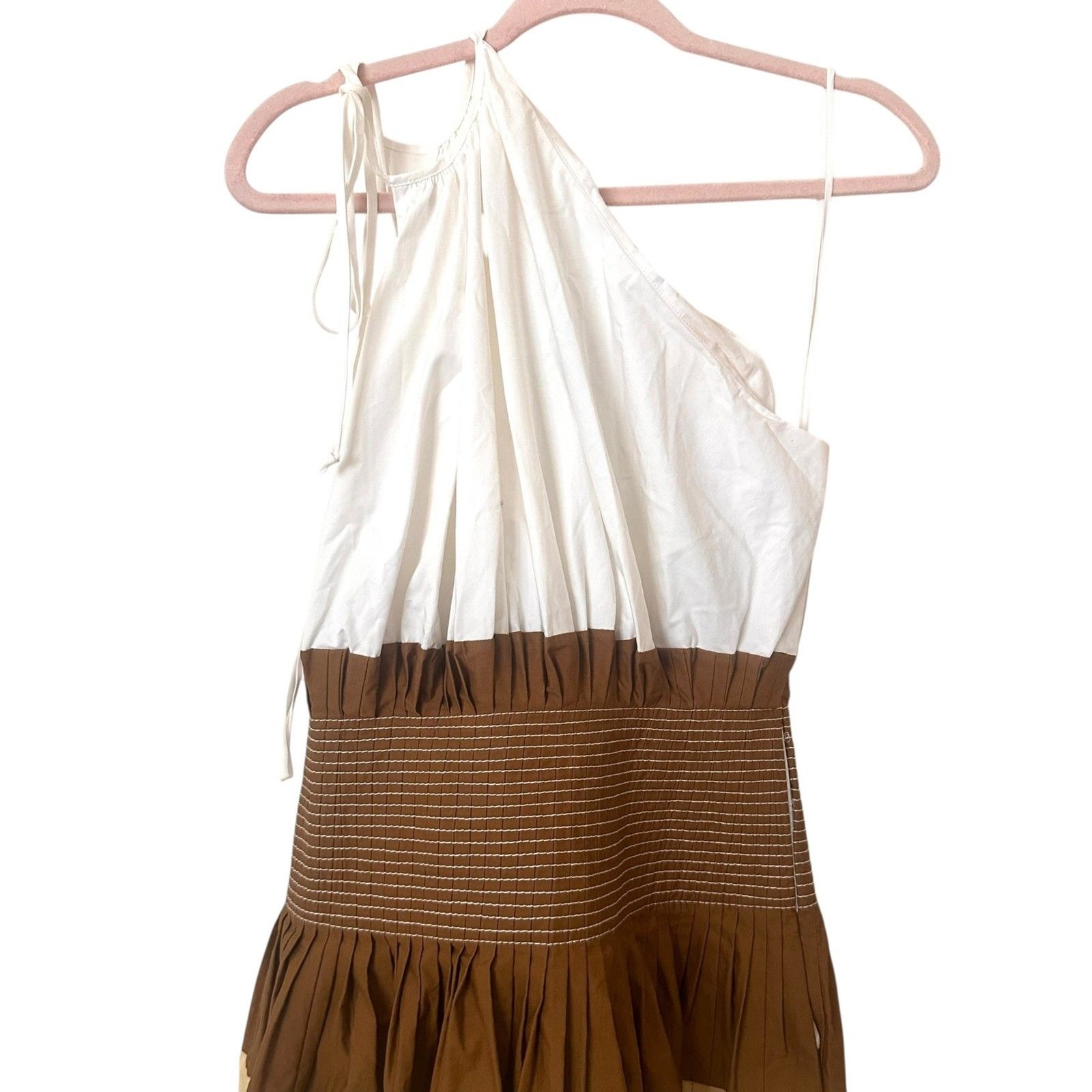 TORY BURCH Colorblock One Shoulder Smocked Midi Dress NWT SZ 4 thumbnail 3