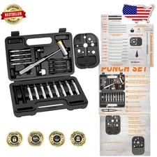 Roll Pin Punch Set w/ Bench Block & Hammer - Chrome Vanadium Steel
