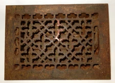 ANTIQUE CAST IRON VICTORIAN HEAT GRATE VENT REGISTER - 10-3/4" X 7-3/4" - WORKS