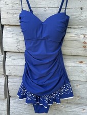 Profile by Gottex Women's Size 8 Blue One piece Bathing Suite Ruffle Skirt