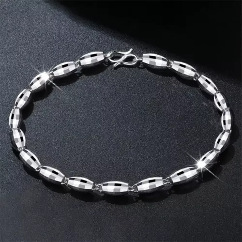 Pure Platinum 950 Chain Men Women 4mm Oval Beads Link Bracelet 6.36g/7.2inch - Picture 2 of 6