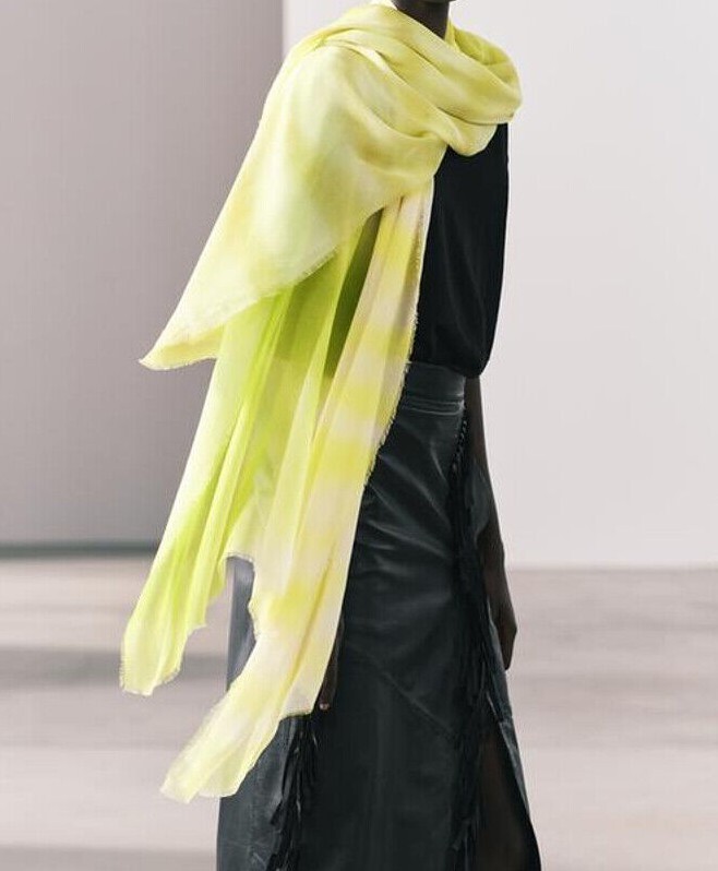 Zara Silk And Modal Blend Printed Scarf Lime Green 195cm x 100cm