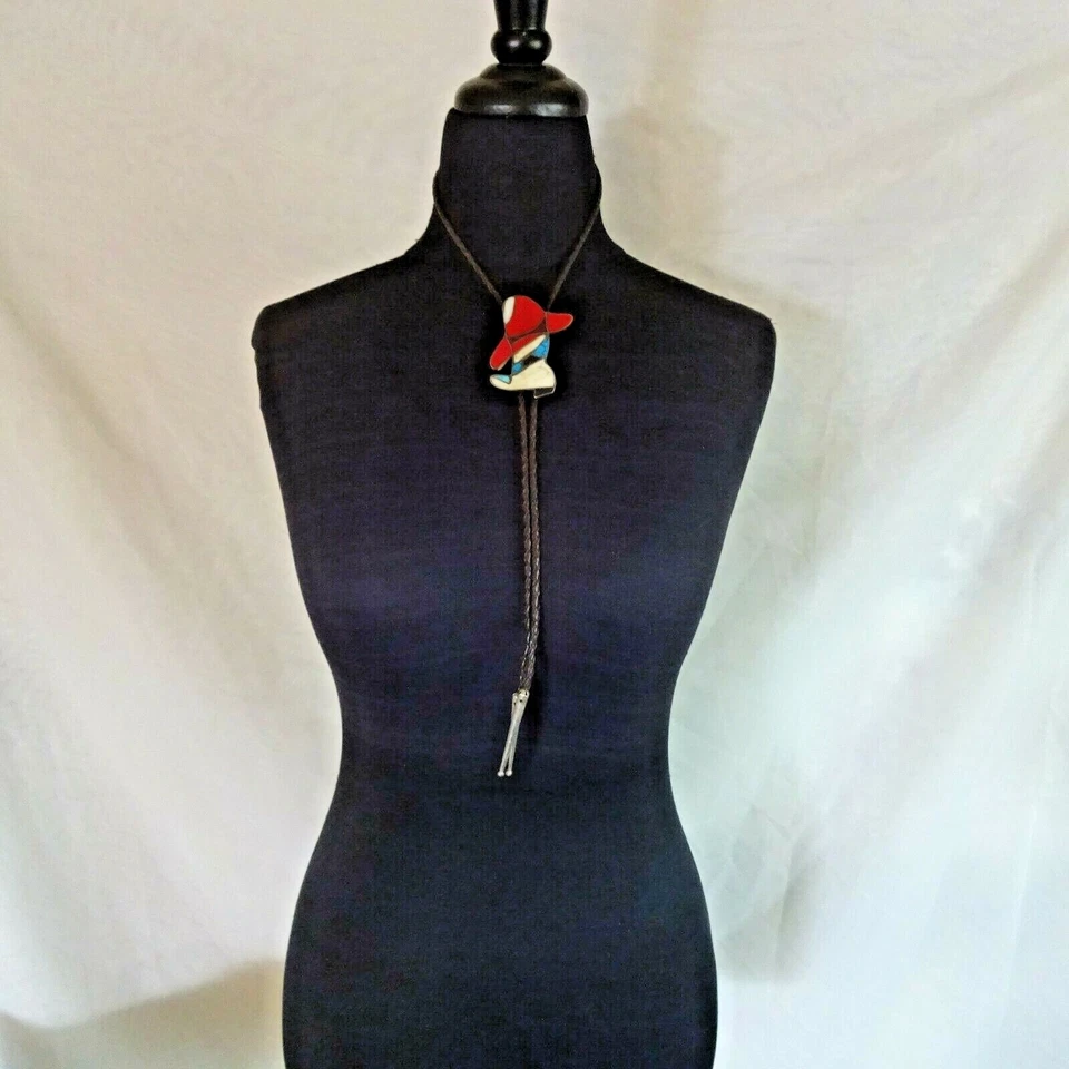 Bota Sombrero Vaquero Vintage SUROESTE Plata Esterlina BOLO CORBATA Piedras con Incrustaciones Foto 2 de 4