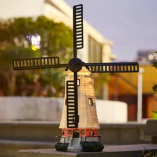 Solar Garden Outdoor Windmill Lighthouse - 20" Solar Powered LED Lighthouse Gard