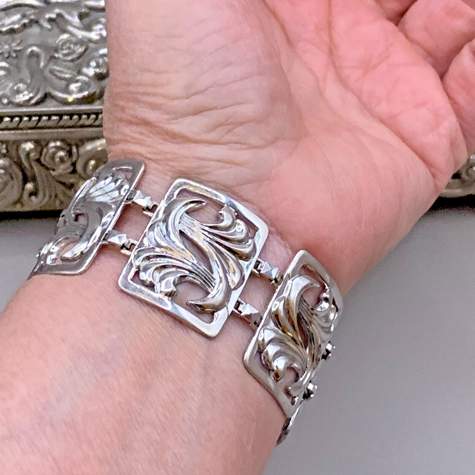 Repousse Openwork Panel Sterling Silver Wave Vtg … - image 2