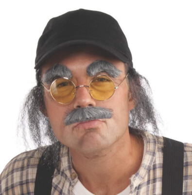 Old Man Eyebrows Mustache set gray fuzzy party stage disguise accessory male