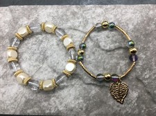 2 PC Handmade Bohemian Beaded Stackable Stretch Bracelet Set New Free Ship 5545