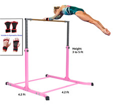 3'Ft to 5'ft Horizontal Bar Athletic Gymnastics Teenagers Kids Kip Bars Gloves