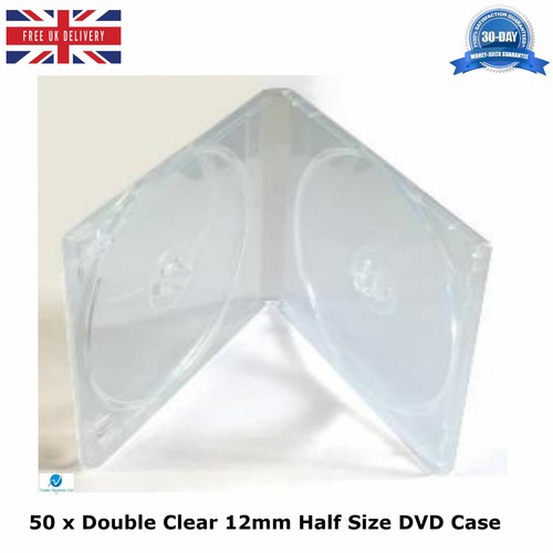 50 x Double Half Size DVD Clear 12mm Spine CD PP Case Clear Sleeve Booklet Clips - 第 1/12 張圖片