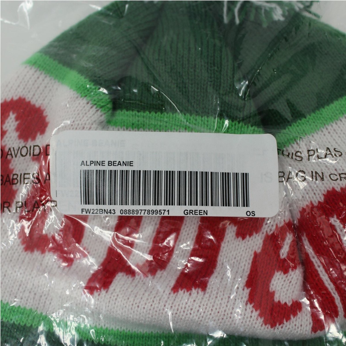 Supreme Alpine Beanie Green FW22 NEW Pompom Cuff Jacquard Knit