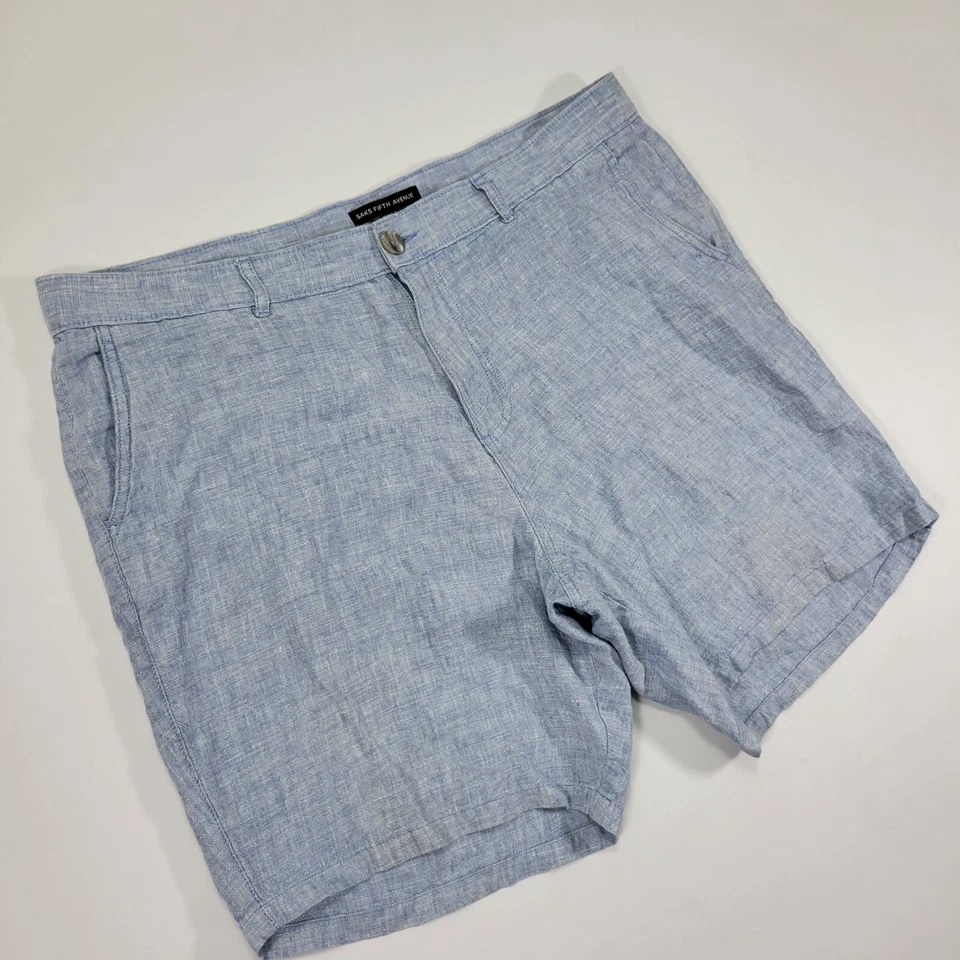 Saks Fifth Aventure 男式短裤平前 100% 亚麻蓝色 38/8 码 — 第 2/4 张图片