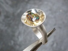 925 Silver And 24 Ct Gold Ring, 1 Australian Boulder Opal, Size 54