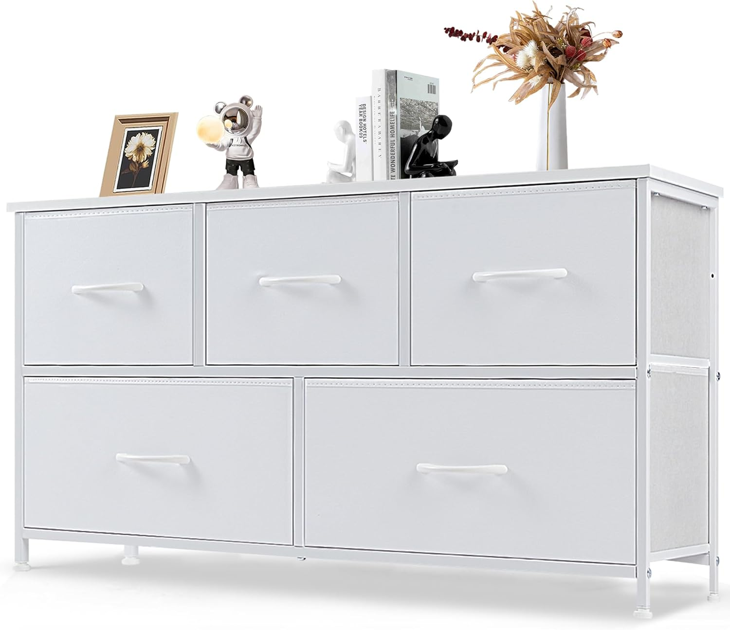 Dresser for Bedroom, 5 Storage Drawers, Anti-Tip Wide Fabric Closet Chests Organ