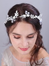 Gold Pearl Flower Wedding Headband Bridal Hair Vine for Bridesmaids