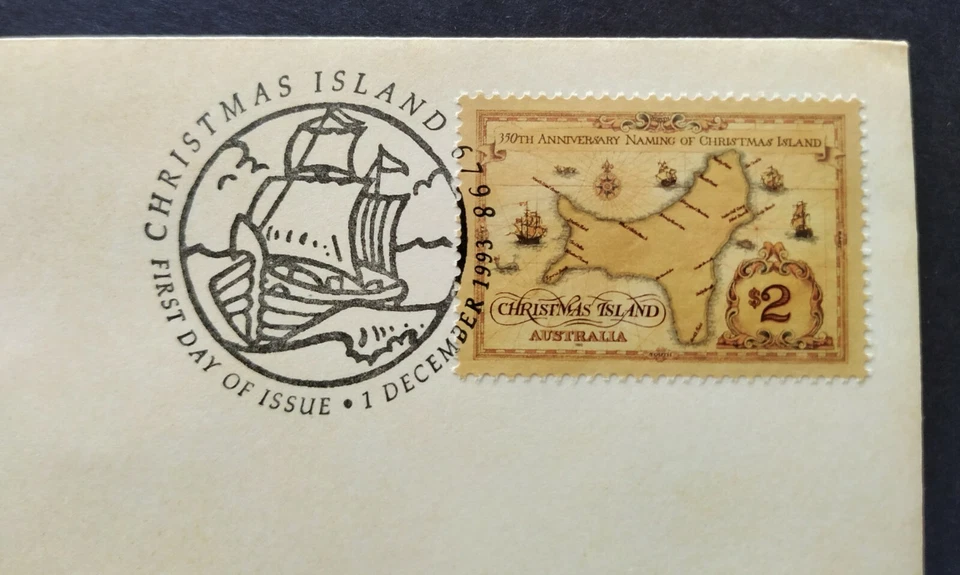 1993 Christmas Island 350 Years Naming by Captain Mynors, Map Ships 1v Stamp FDC - Image 2 of 3