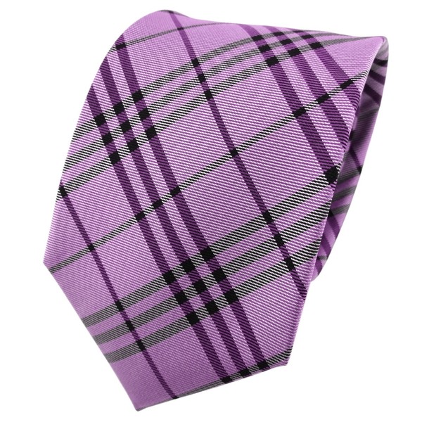 Tigertie Seidenkrawatte Lila Anthrazit Kariert - Krawatte Seide Binder-image