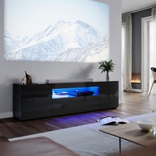 Black 180cm High Gloss TV Stand Cabinet Storage Cupboard Unit with RGB LED Light