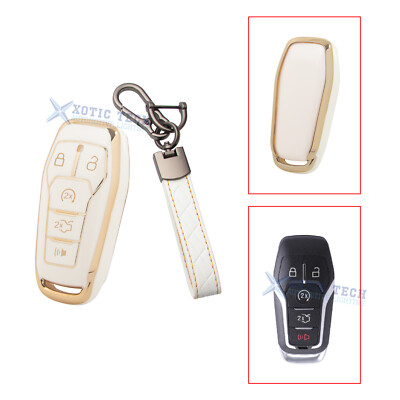 White Full Cover Remote Key Fob Case w/Keychain For Ford Fusion F-150 Explorer