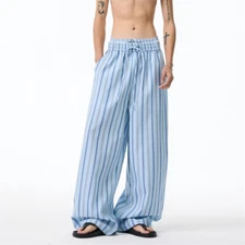 Men Casual Stripes Pants Workout Baggy Sweatpant Long Trousers