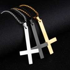 Gold Tone/Black Stainless Steel Inverted Cross Pendant Necklace for Men Women