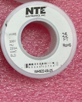 NTE WHS22-09-25 22AWG Gauge Solid Hook Up Wire White 25 Ft UL1007 300V ...