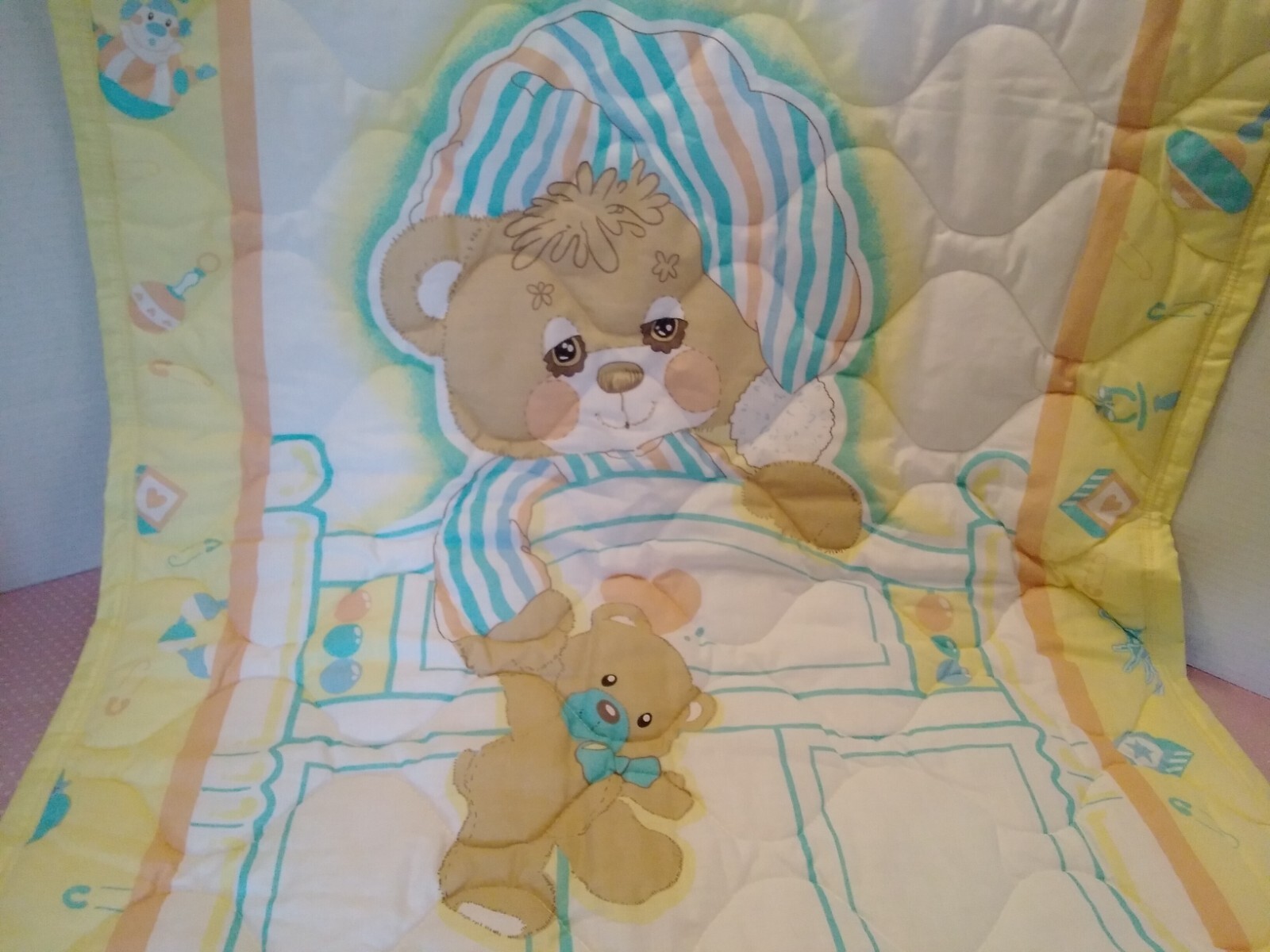 Baby Blanket Vintage Teddy Beddy Bear Sleepy Quilt Riegel FP Morgan USA