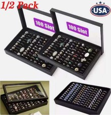100 Slots Jewelry Rings Display Organizer Case Tray Holder Earrings Storage Box