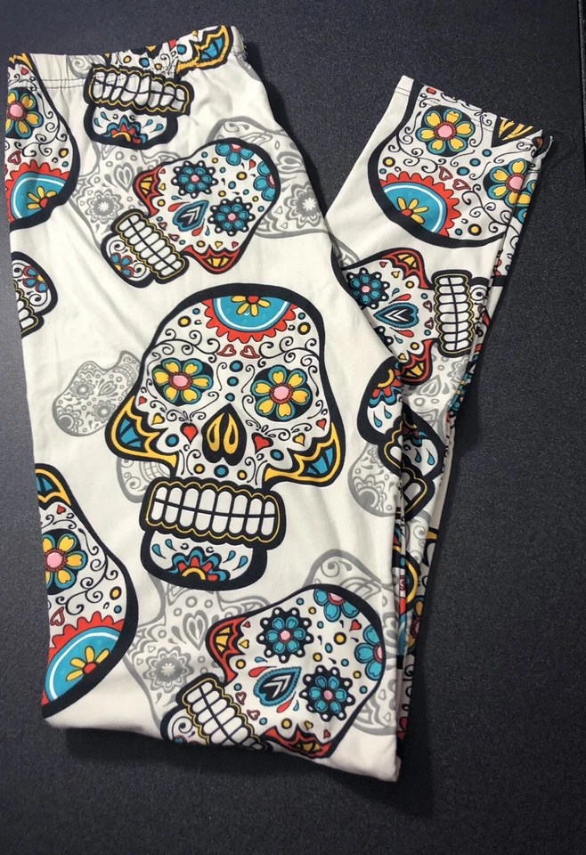 Leggings Day of Dead blanco calavera de azúcar TC PLUS 8-22 NUEVOS CON ETIQUETAS Foto 3 de 3