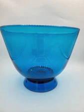 MCM Vintage Blenko OR Empoli? Blown Teal Blue Art Glass 11" Footed Tall Bowl