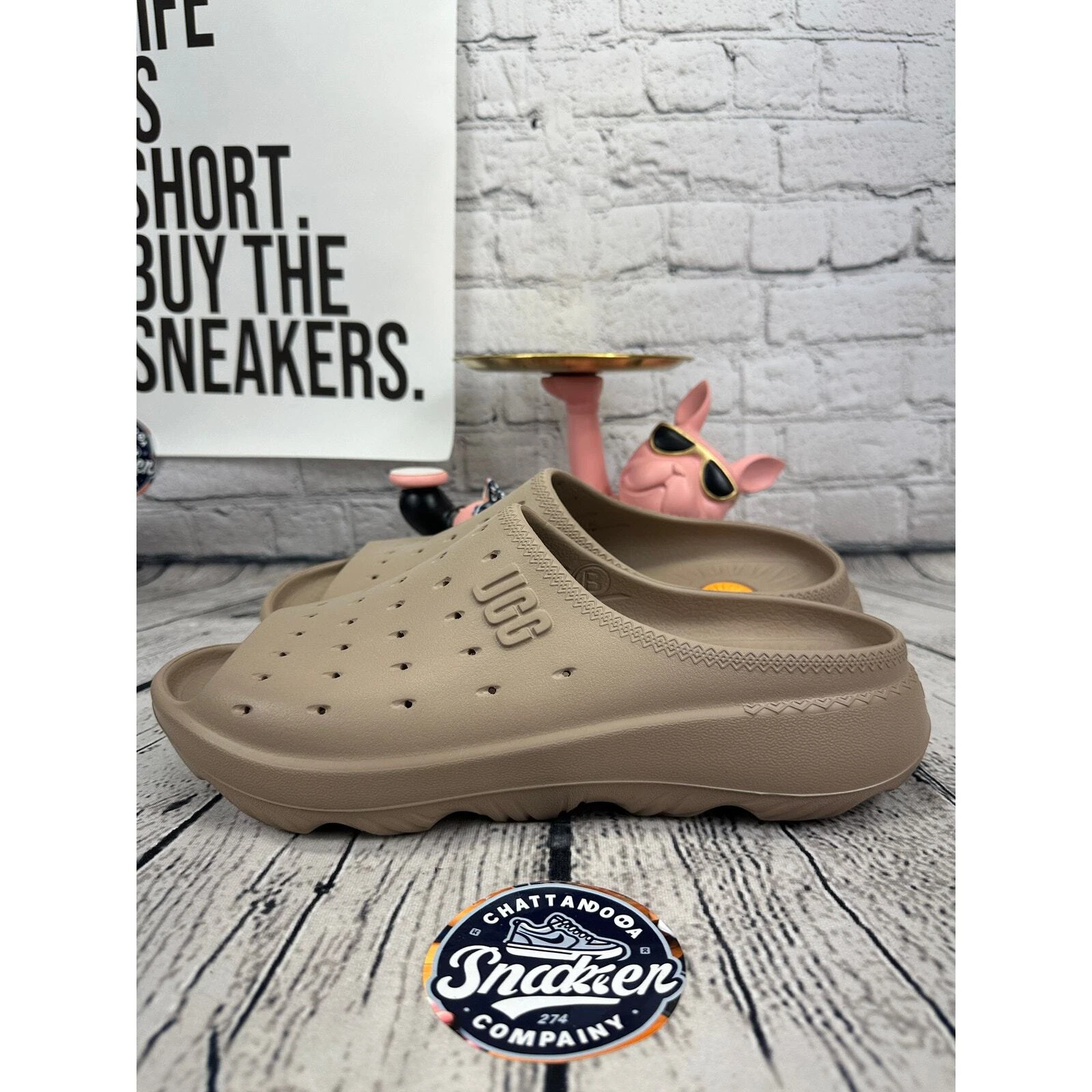 Sandali UGG Slide It da uomo 13 beige marrone chiaro punta aperta palestra sportiva slip on