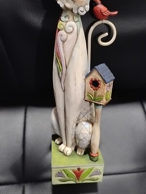 2007 Jim Shore Heartwood Creek TILLY THE CAT w/ BIRD HOUSE Cat