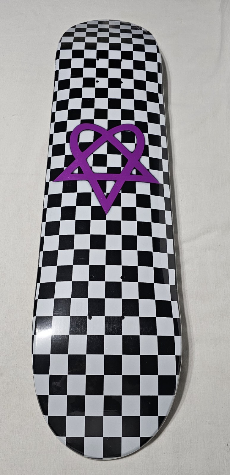 Vintage Black/white Checkered W/ Purple Heartagram Skateboar