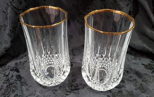 Set of 2 - Cristal D'Arques Longchamp Gold Water Glasses Tumblers - 5 3/8" Tall - Picture 3 of 4