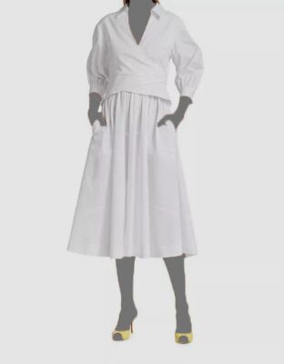 $466 Cinq à Sept Women's White Poplin V-Neck Camron A-Line Dress Size 4