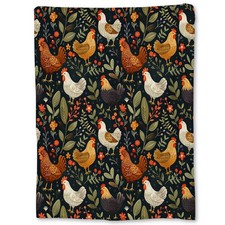 Rustic Chicken Floral Flannel Throw Blanket Home Decor Couch Bed 80x60 Inch