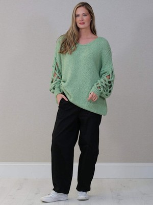 Italienischer Damen-Strickpullover aus fester Wolle Winter V-Ausschnitt kastig Übergröße kuscheliges Oberteil
