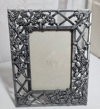VTG Climbing Roses on Trellis Pewter Color Metal Picture Frame 5"x3"Pic Size