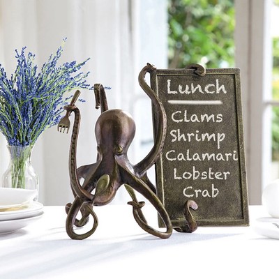 Octopus Chef Menu Board Aluminum Nautical Kitchen Decor Wall Sign Restaurant