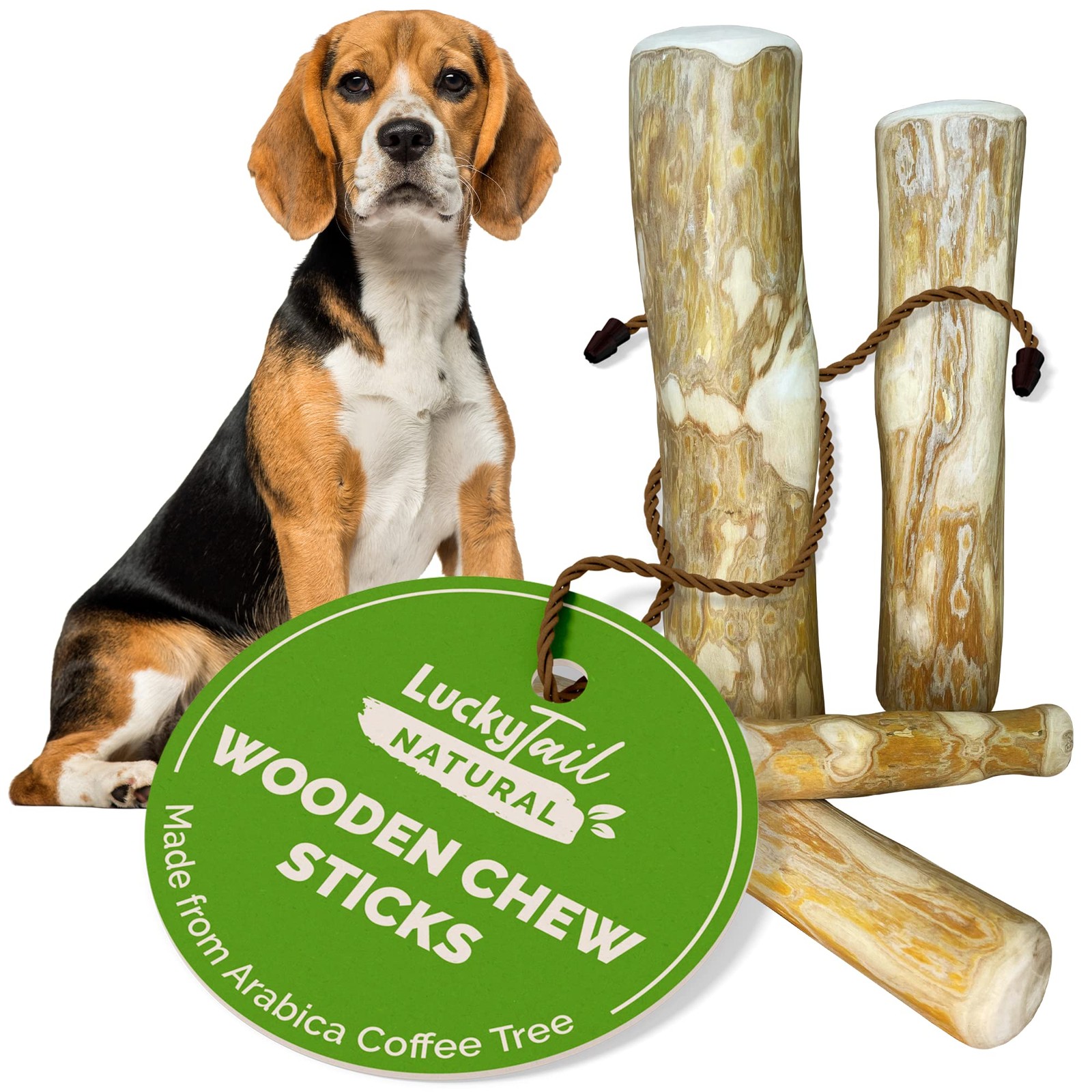LuckyTail Wooden Stick Coffee Tree Dog Chew Toy for Aggressive Chewers Medium Size