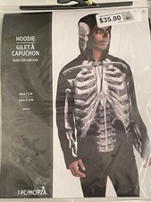 NEW Skeleton Bones Skull Black Full Zip Hoodie Sweat Jacket Halloween Y2K S/M