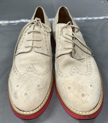 Del Toro Shoes Mens Size 12 Beige Suede Wingtip Brogue Red Sole Italy 203M12