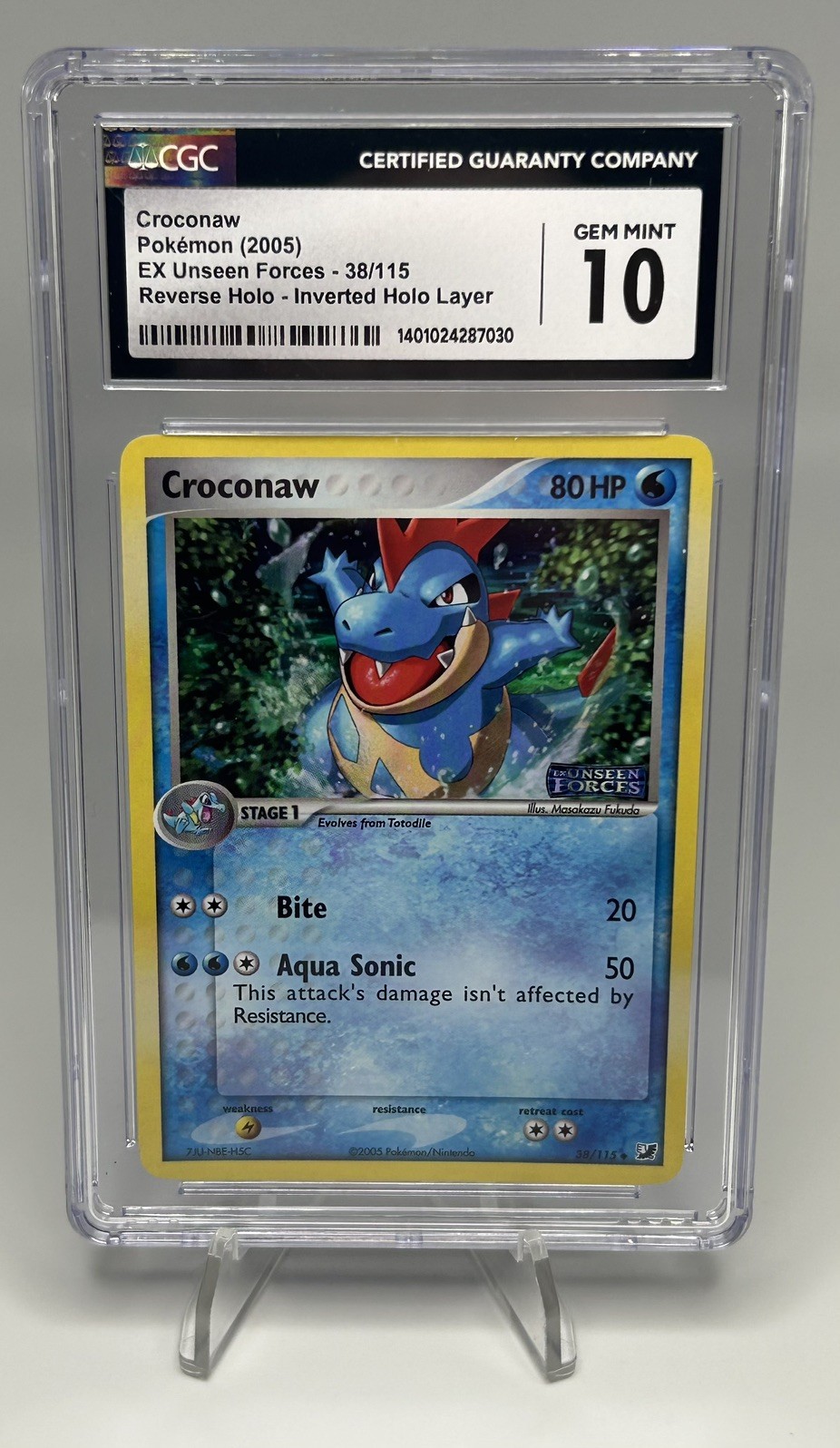 CGC 10 Croconaw EX Unseen Forces 38/115 Reverse Holo INVERTED HOLO LAYER