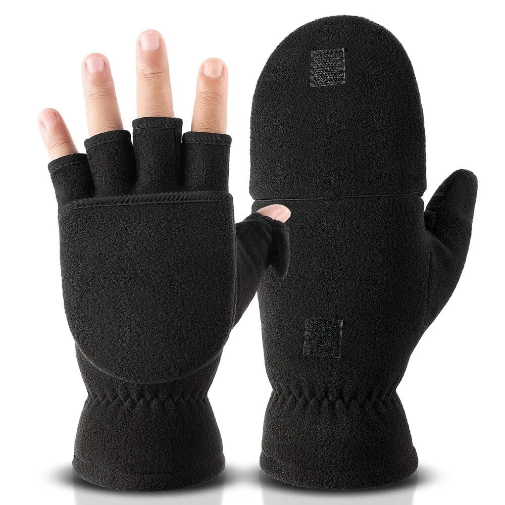 OZERO Winter Gloves Fingerless Convertible Mittens Thermal Polar Fleece Insulate