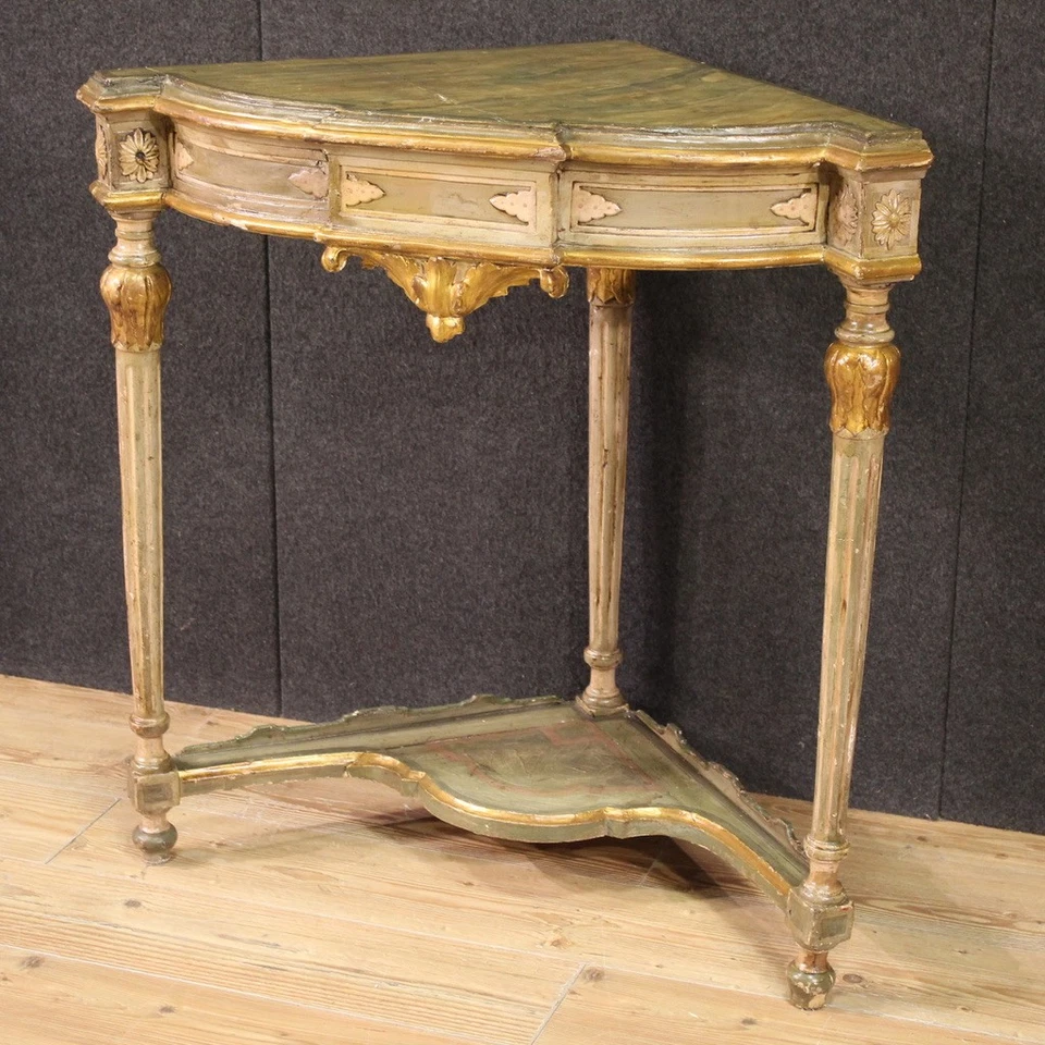 Mueble esquinero lacado y pintado antiguo estilo Luis XVI mesa siglo XX Foto 4 de 4