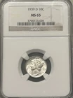 1939-D Mercury Dime NGC MS65 Old Fatty Style Holder Lustrous Silver 🔥