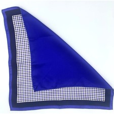 Double-sided Pocket Square Men Blue Gingham Bordered Formal Suit Accessory